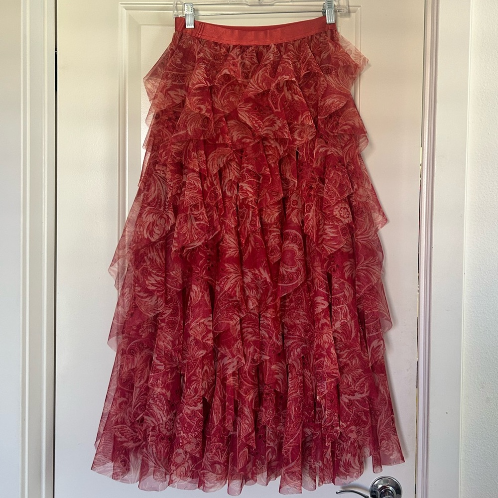 Anthropologie Pink Floral A-Line Skirt